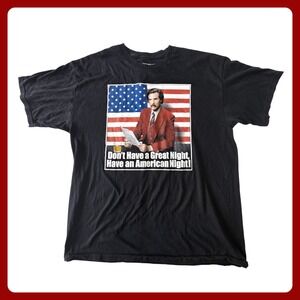 Anchorman Ron Burgundy American Night Graphic Tee Size L Men Black EUC